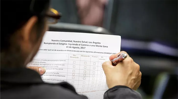 Person filling out a survey